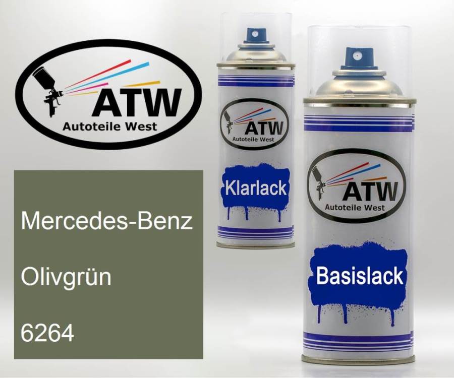 Mercedes-Benz, Olivgrün, 6264: 400ml Sprühdose + 400ml Klarlack - Set, von ATW Autoteile West.