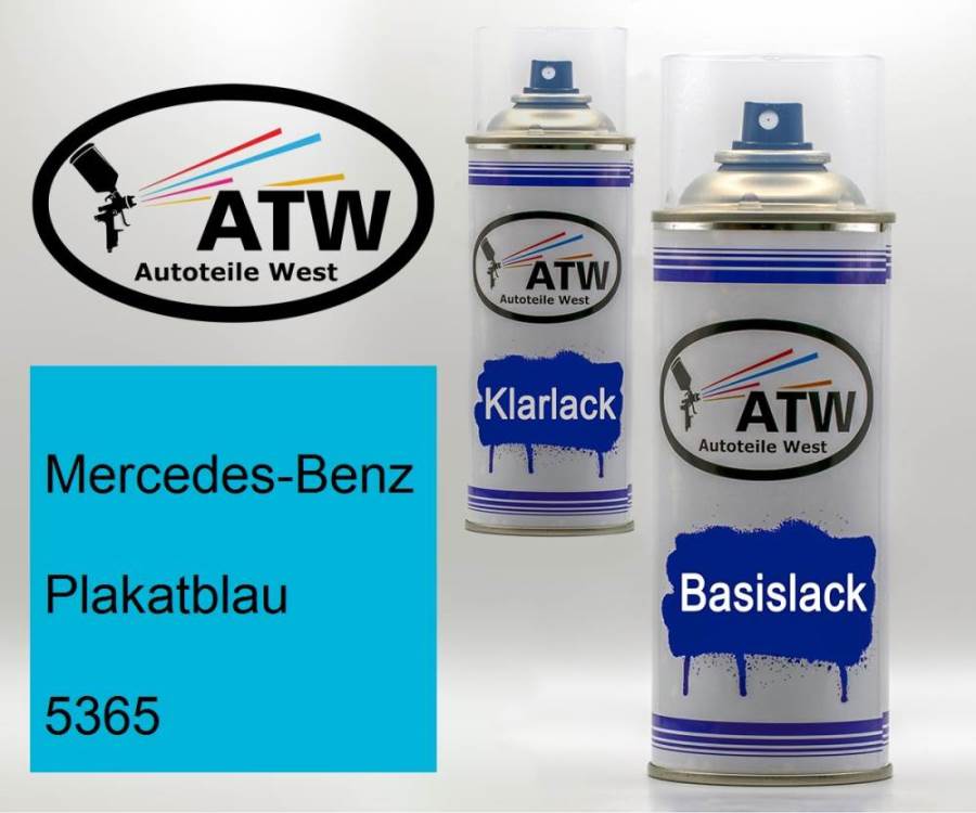 Mercedes-Benz, Plakatblau, 5365: 400ml Sprühdose + 400ml Klarlack - Set, von ATW Autoteile West.