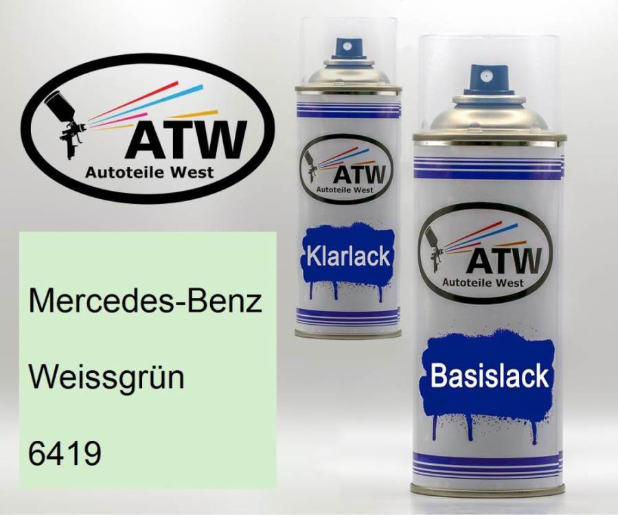 Mercedes-Benz, Weissgrün, 6419: 400ml Sprühdose + 400ml Klarlack - Set, von ATW Autoteile West.