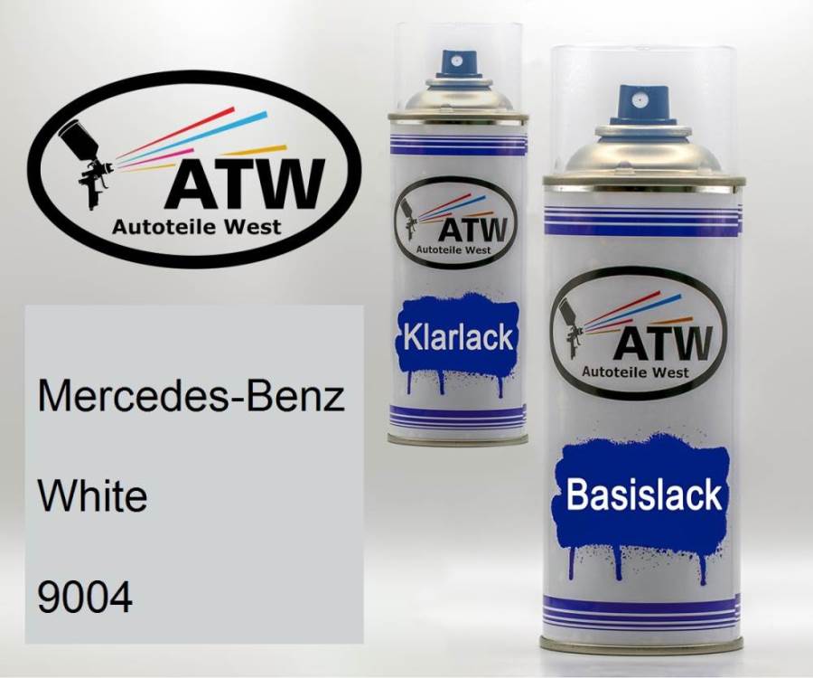 Mercedes-Benz, White, 9004: 400ml Sprühdose + 400ml Klarlack - Set, von ATW Autoteile West.