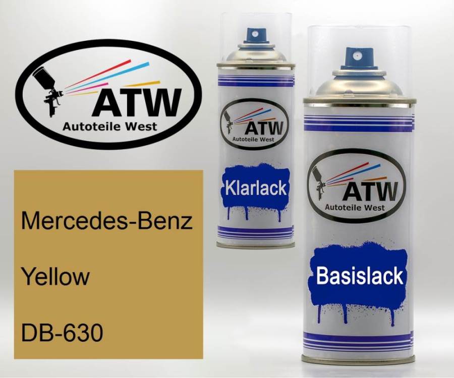 Mercedes-Benz, Yellow, DB-630: 400ml Sprühdose + 400ml Klarlack - Set, von ATW Autoteile West.