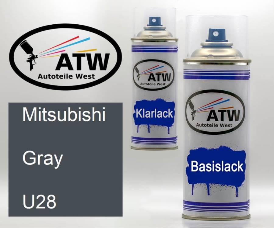Mitsubishi, Gray, U28: 400ml Sprühdose + 400ml Klarlack - Set, von ATW Autoteile West.