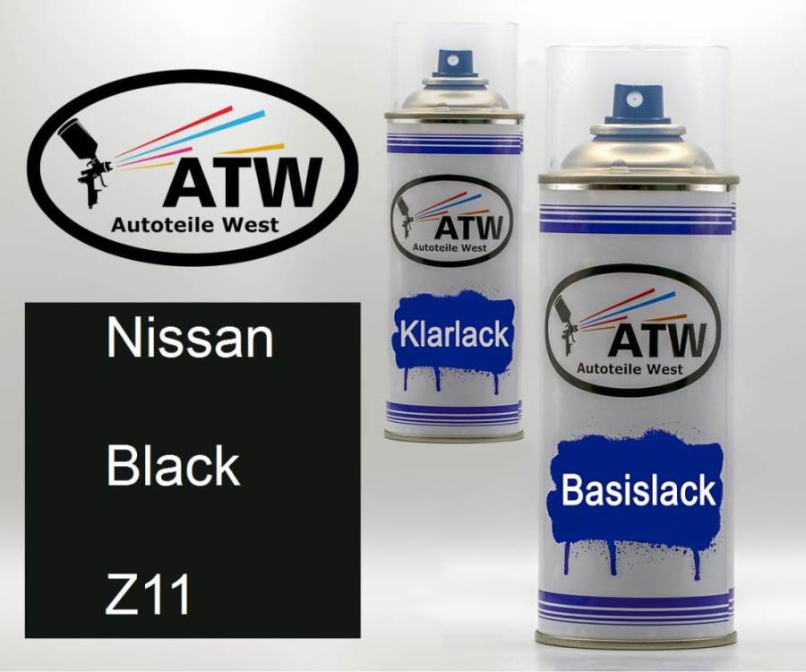 Nissan, Black, Z11: 400ml Sprühdose + 400ml Klarlack - Set, von ATW Autoteile West.