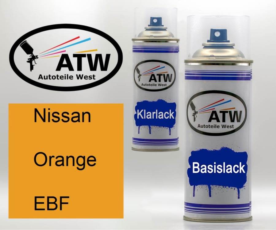 Nissan, Orange, EBF: 400ml Sprühdose + 400ml Klarlack - Set, von ATW Autoteile West.