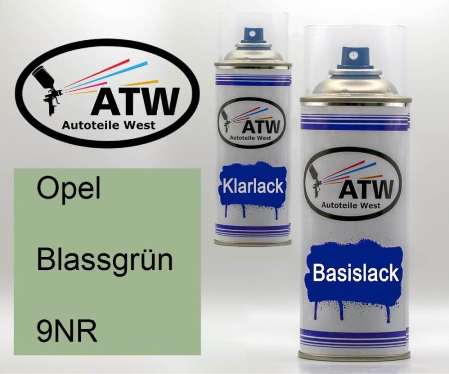 Opel, Blassgrün, 9NR: 400ml Sprühdose + 400ml Klarlack - Set, von ATW Autoteile West.