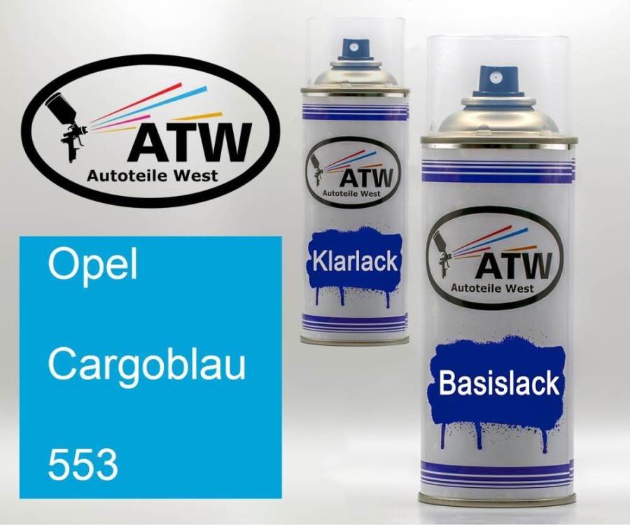 Opel, Cargoblau, 553: 400ml Sprühdose + 400ml Klarlack - Set, von ATW Autoteile West.