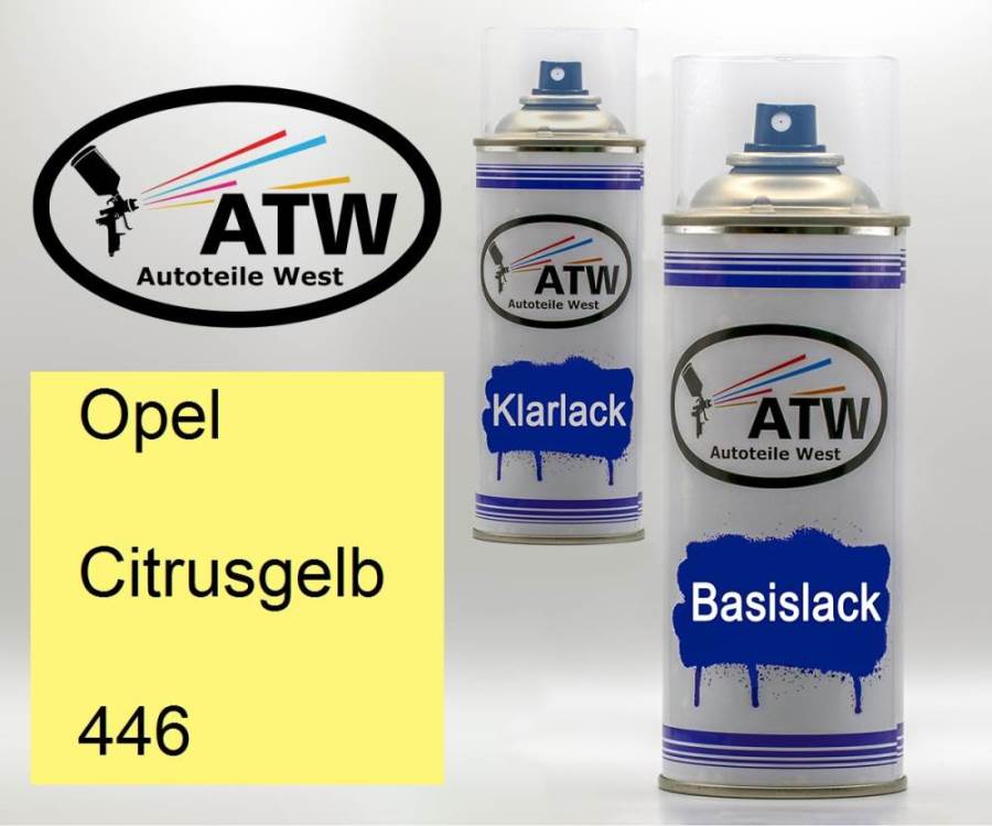 Opel, Citrusgelb, 446: 400ml Sprühdose + 400ml Klarlack - Set, von ATW Autoteile West.