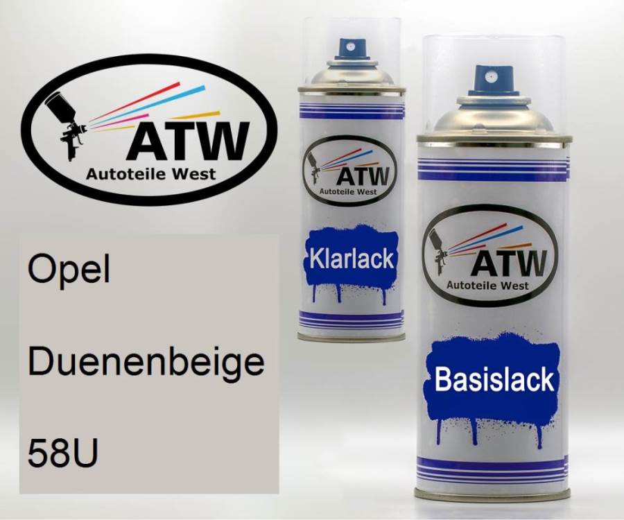 Opel, Duenenbeige, 58U: 400ml Sprühdose + 400ml Klarlack - Set, von ATW Autoteile West.