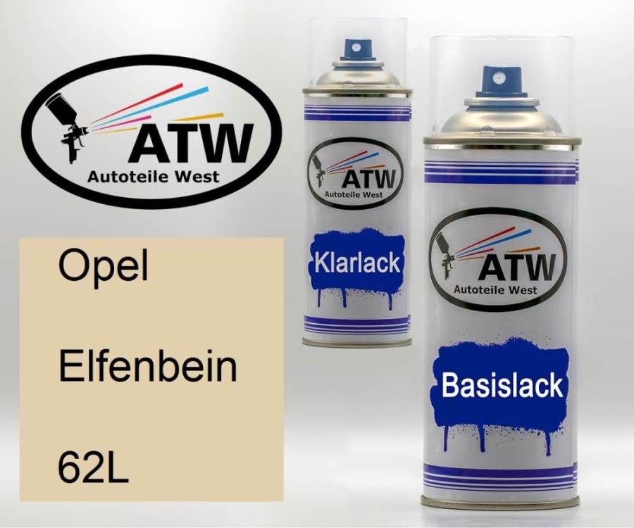 Opel, Elfenbein, 62L: 400ml Sprühdose + 400ml Klarlack - Set, von ATW Autoteile West.