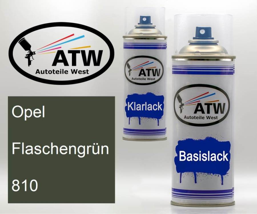 Opel, Flaschengrün, 810: 400ml Sprühdose + 400ml Klarlack - Set, von ATW Autoteile West.