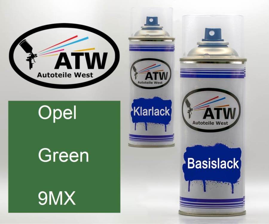 Opel, Green, 9MX: 400ml Sprühdose + 400ml Klarlack - Set, von ATW Autoteile West.