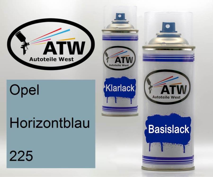 Opel, Horizontblau, 225: 400ml Sprühdose + 400ml Klarlack - Set, von ATW Autoteile West.