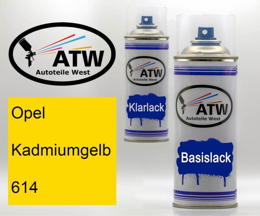 Opel, Kadmiumgelb, 614: 400ml Sprühdose + 400ml Klarlack - Set, von ATW Autoteile West.