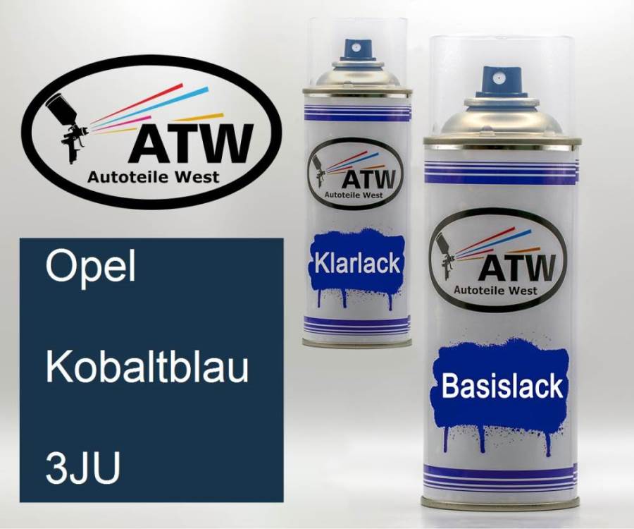 Opel, Kobaltblau, 3JU: 400ml Sprühdose + 400ml Klarlack - Set, von ATW Autoteile West.