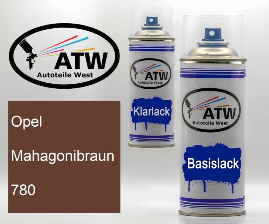 Opel, Mahagonibraun, 780: 400ml Sprühdose + 400ml Klarlack - Set, von ATW Autoteile West.