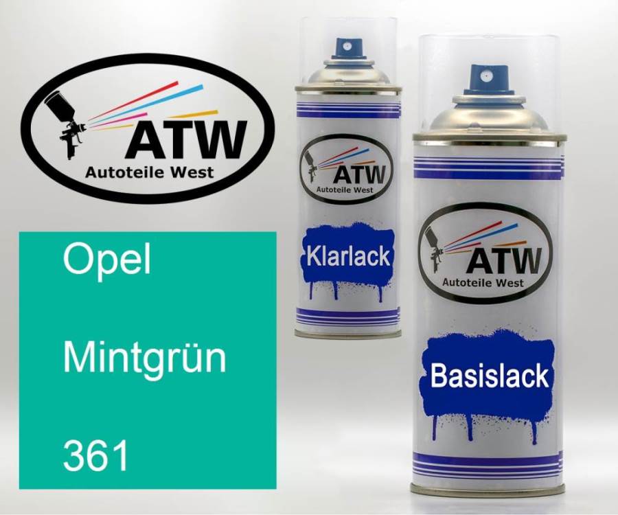 Opel, Mintgrün, 361: 400ml Sprühdose + 400ml Klarlack - Set, von ATW Autoteile West.