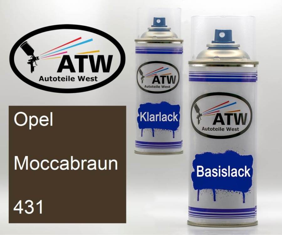 Opel, Moccabraun, 431: 400ml Sprühdose + 400ml Klarlack - Set, von ATW Autoteile West.