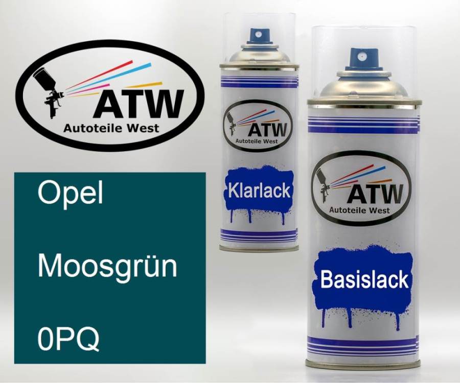 Opel, Moosgrün, 0PQ: 400ml Sprühdose + 400ml Klarlack - Set, von ATW Autoteile West.