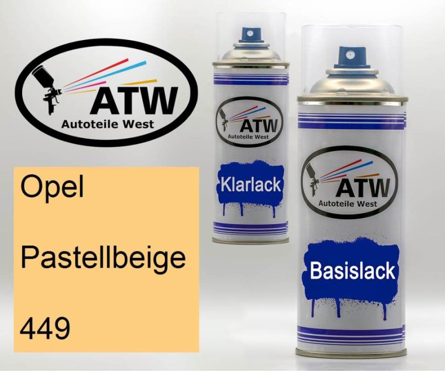 Opel, Pastellbeige, 449: 400ml Sprühdose + 400ml Klarlack - Set, von ATW Autoteile West.