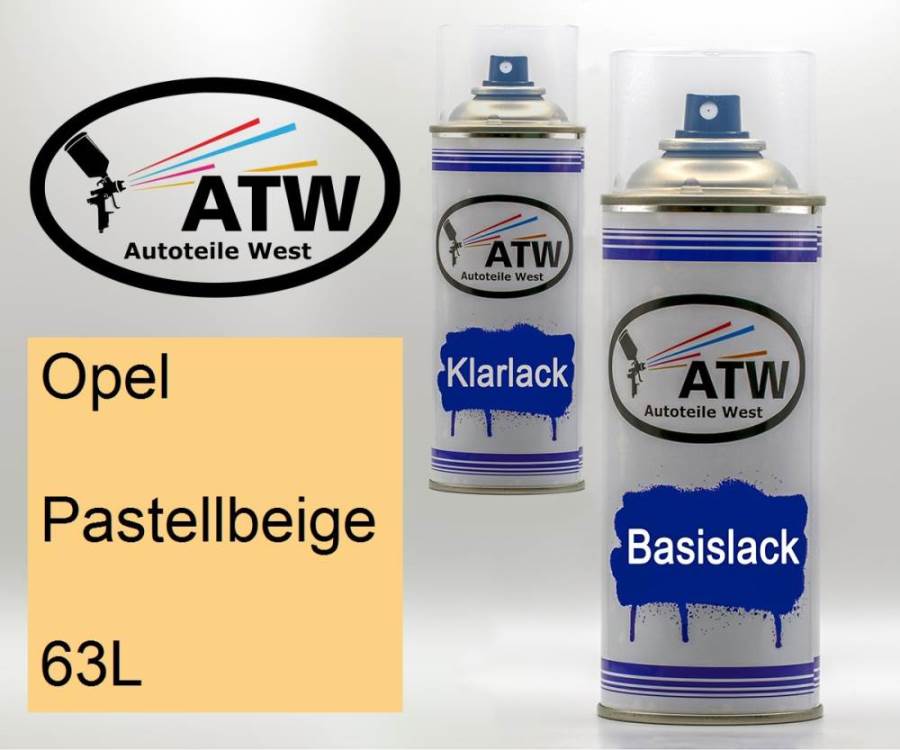 Opel, Pastellbeige, 63L: 400ml Sprühdose + 400ml Klarlack - Set, von ATW Autoteile West.