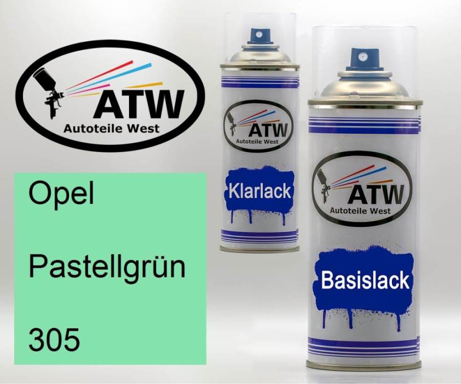 Opel, Pastellgrün, 305: 400ml Sprühdose + 400ml Klarlack - Set, von ATW Autoteile West.