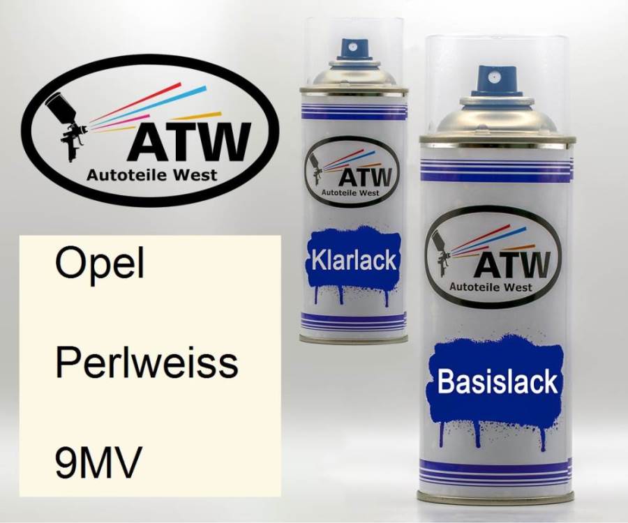 Opel, Perlweiss, 9MV: 400ml Sprühdose + 400ml Klarlack - Set, von ATW Autoteile West.