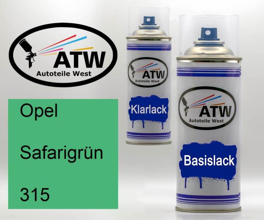 Opel, Safarigrün, 315: 400ml Sprühdose + 400ml Klarlack - Set, von ATW Autoteile West.