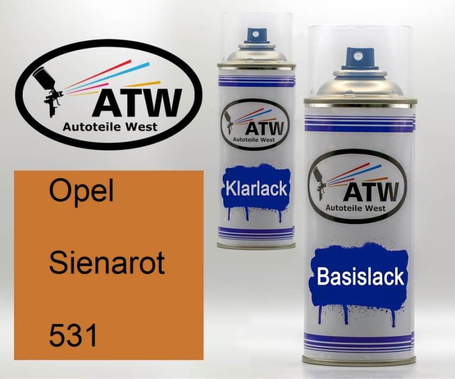 Opel, Sienarot, 531: 400ml Sprühdose + 400ml Klarlack - Set, von ATW Autoteile West.