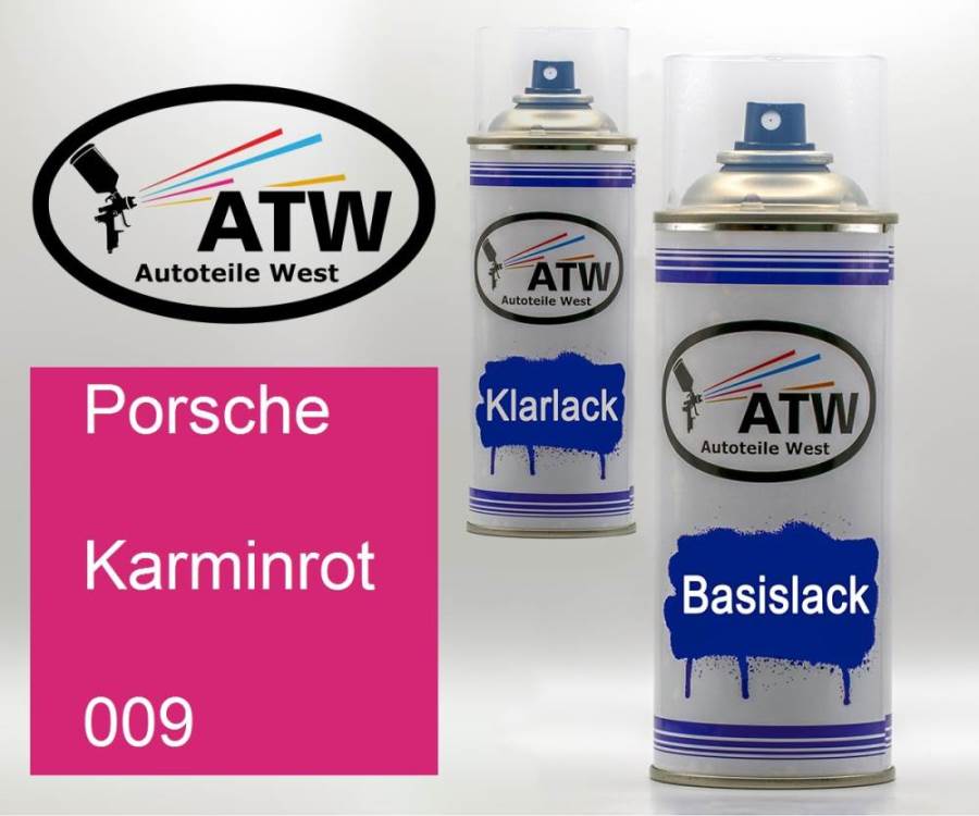 Porsche, Karminrot, 009: 400ml Sprühdose + 400ml Klarlack - Set, von ATW Autoteile West.