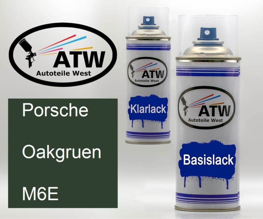 Porsche, Oakgruen, M6E: 400ml Sprühdose + 400ml Klarlack - Set, von ATW Autoteile West.