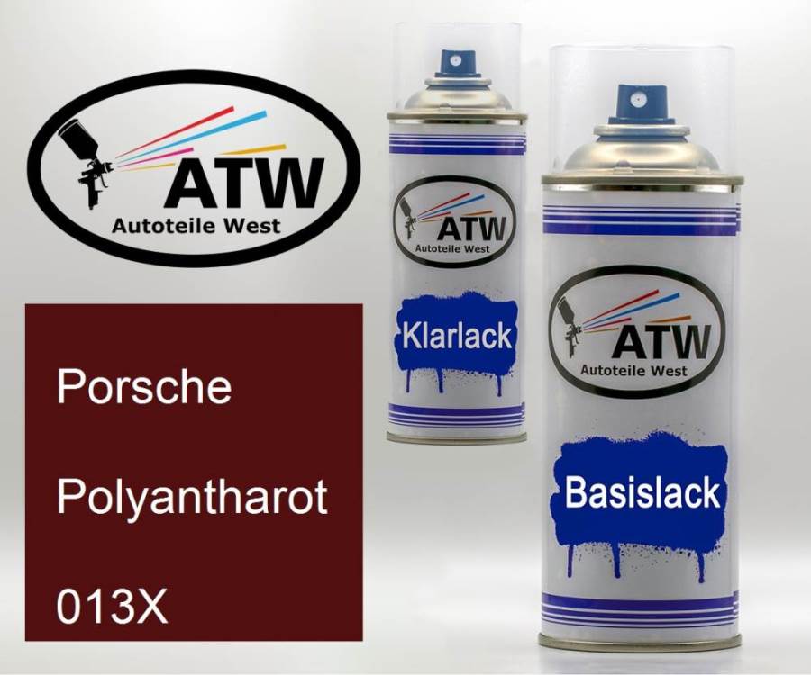 Porsche, Polyantharot, 013X: 400ml Sprühdose + 400ml Klarlack - Set, von ATW Autoteile West.