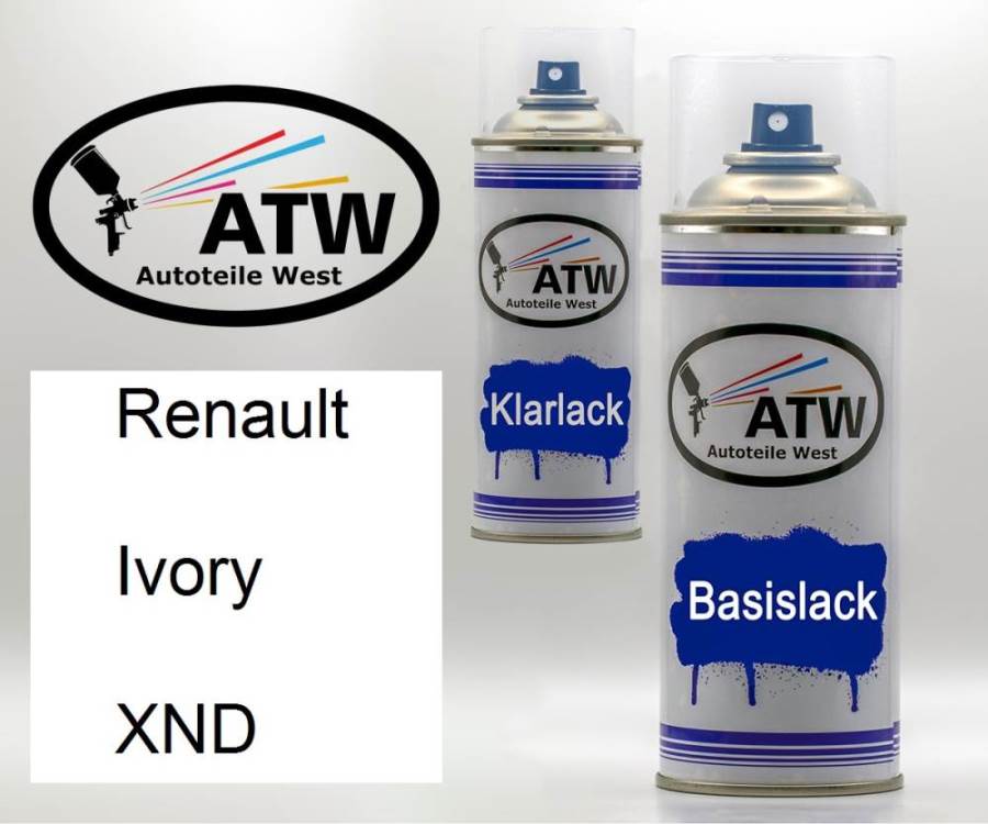 Renault, Ivory, XND: 400ml Sprühdose + 400ml Klarlack - Set, von ATW Autoteile West.