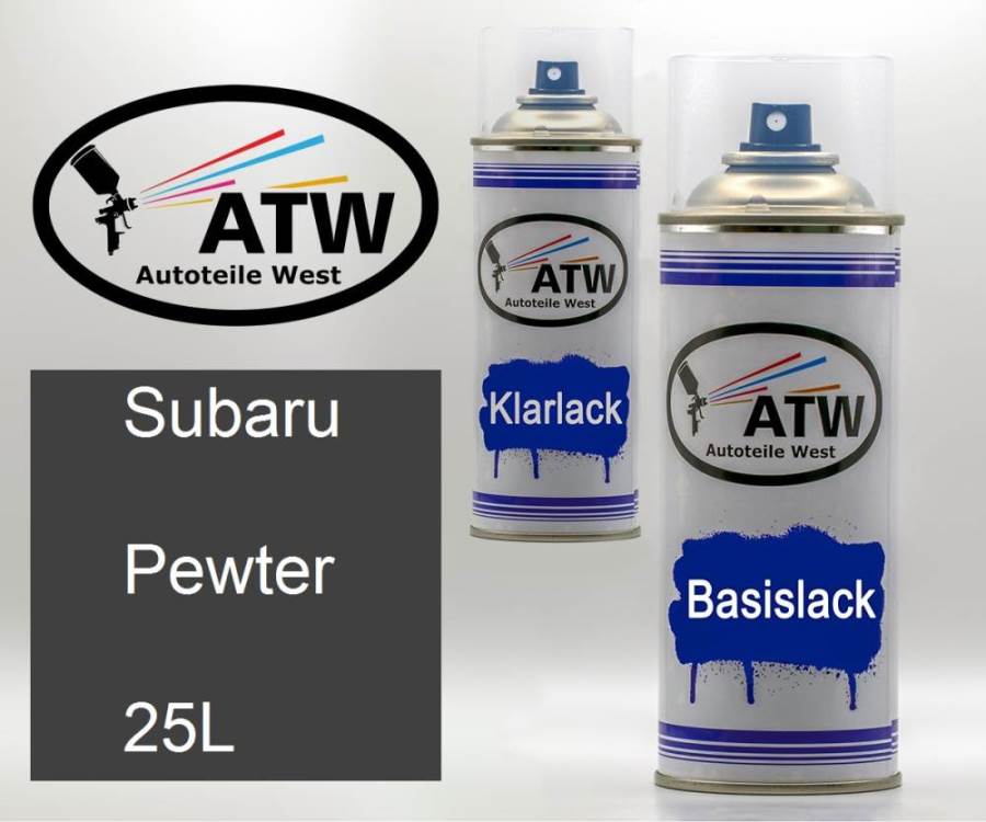 Subaru, Pewter, 25L: 400ml Sprühdose + 400ml Klarlack - Set, von ATW Autoteile West.