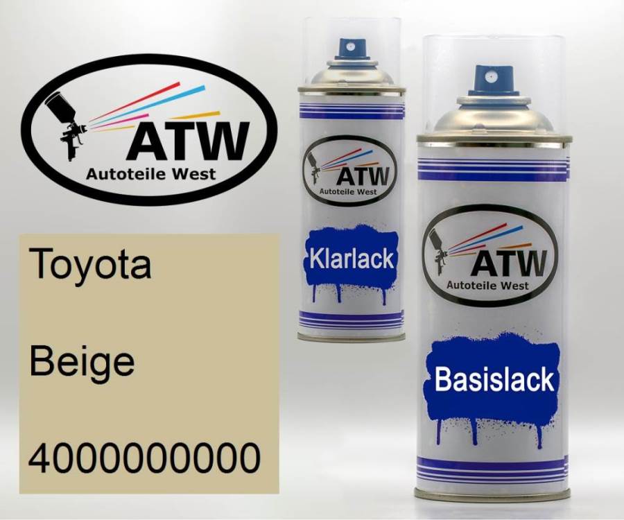 Toyota, Beige, 4000000000: 400ml Sprühdose + 400ml Klarlack - Set, von ATW Autoteile West.