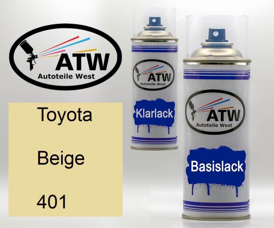 Toyota, Beige, 401: 400ml Sprühdose + 400ml Klarlack - Set, von ATW Autoteile West.