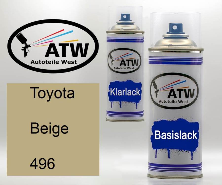 Toyota, Beige, 496: 400ml Sprühdose + 400ml Klarlack - Set, von ATW Autoteile West.