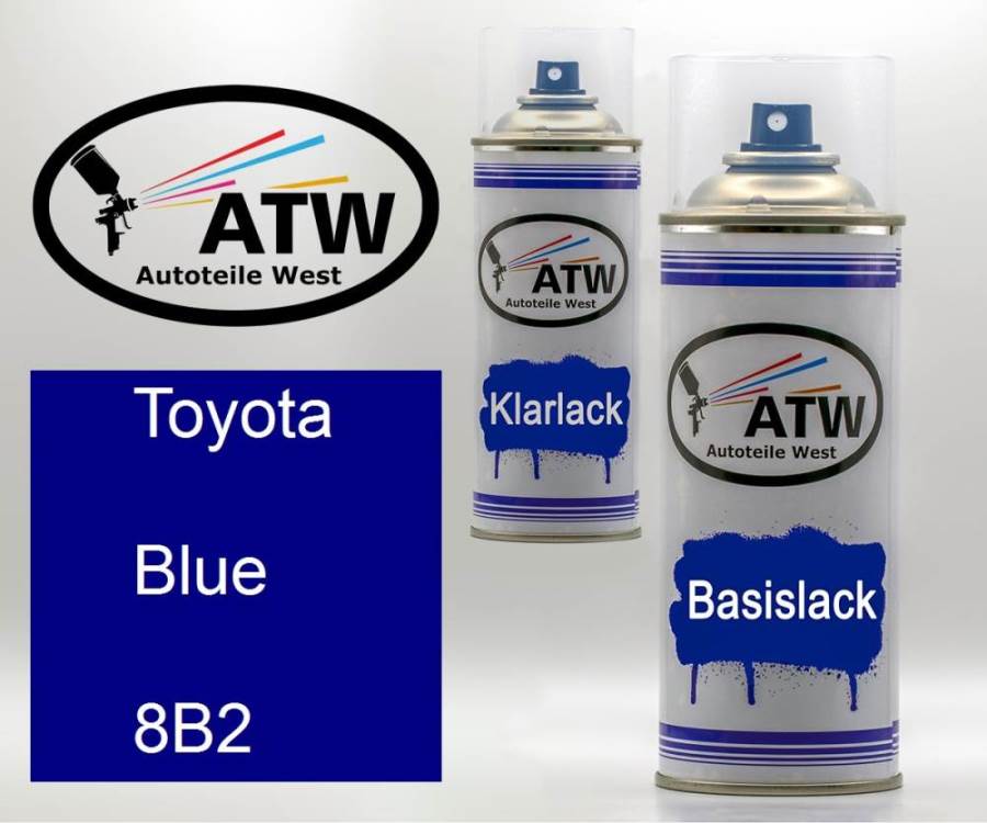 Toyota, Blue, 8B2: 400ml Sprühdose + 400ml Klarlack - Set, von ATW Autoteile West.