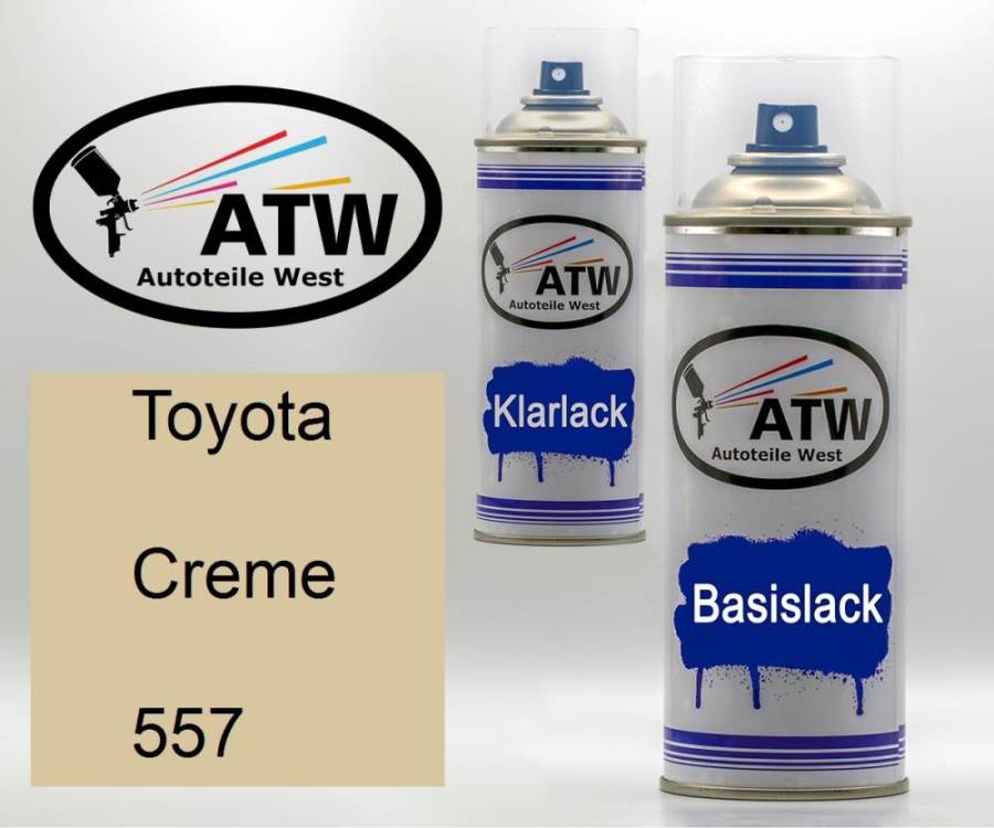 Toyota, Creme, 557: 400ml Sprühdose + 400ml Klarlack - Set, von ATW Autoteile West.