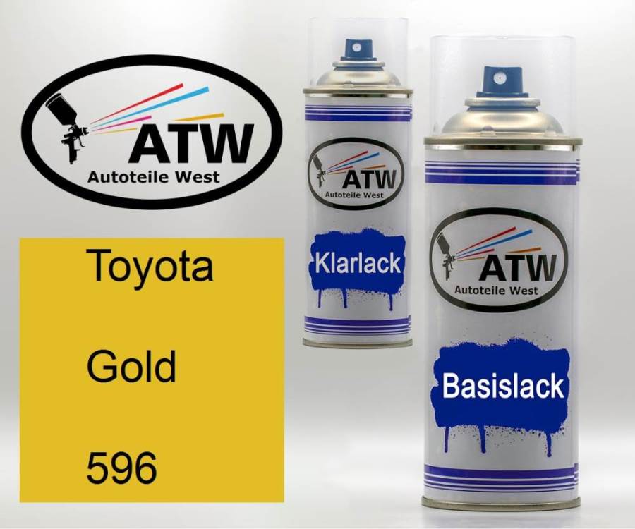 Toyota, Gold, 596: 400ml Sprühdose + 400ml Klarlack - Set, von ATW Autoteile West.