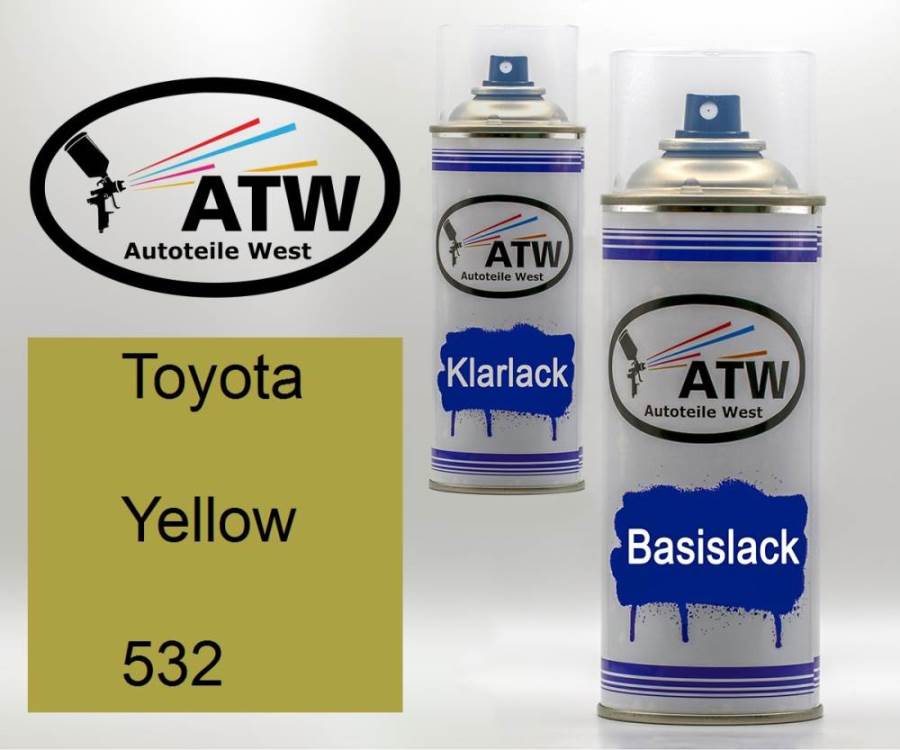 Toyota, Yellow, 532: 400ml Sprühdose + 400ml Klarlack - Set, von ATW Autoteile West.