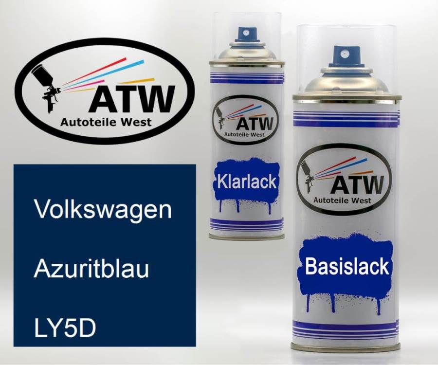 Volkswagen, Azuritblau, LY5D: 400ml Sprühdose + 400ml Klarlack - Set, von ATW Autoteile West.