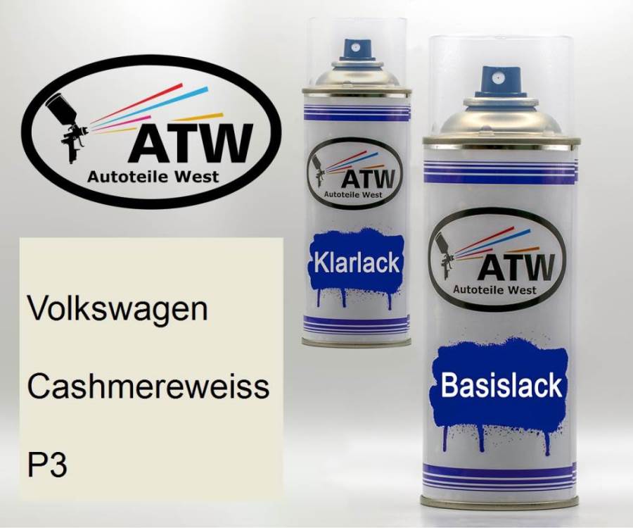 Volkswagen, Cashmereweiss, P3: 400ml Sprühdose + 400ml Klarlack - Set, von ATW Autoteile West.