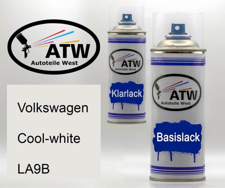 Volkswagen, Cool-white, LA9B: 400ml Sprühdose + 400ml Klarlack - Set, von ATW Autoteile West.