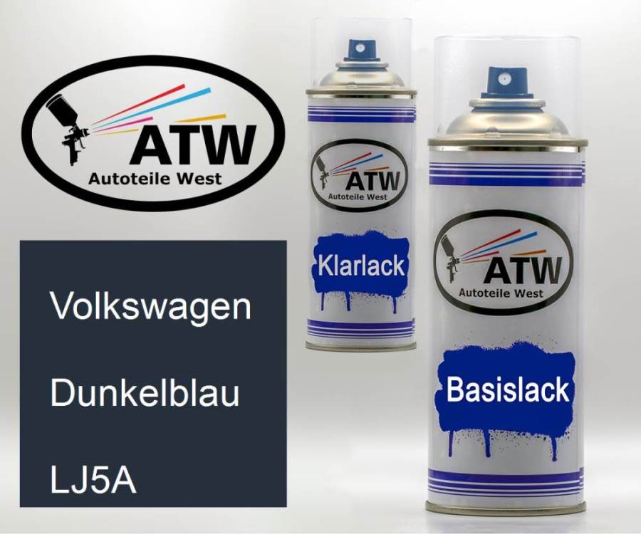 Volkswagen, Dunkelblau, LJ5A: 400ml Sprühdose + 400ml Klarlack - Set, von ATW Autoteile West.