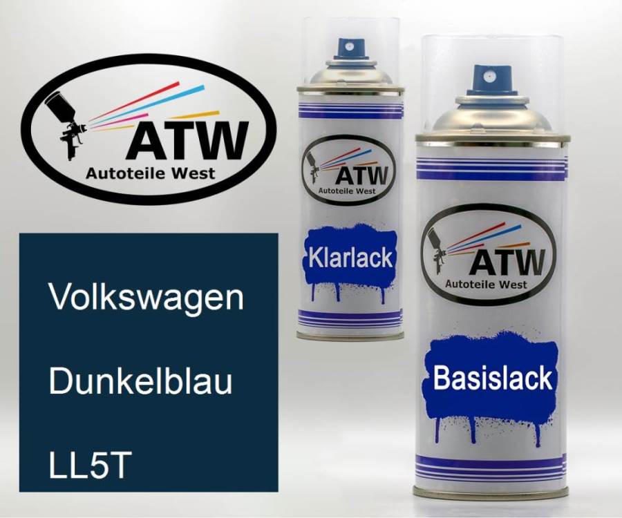 Volkswagen, Dunkelblau, LL5T: 400ml Sprühdose + 400ml Klarlack - Set, von ATW Autoteile West.