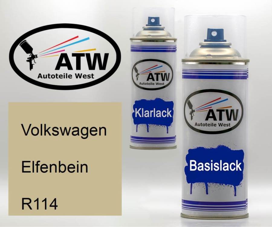 Volkswagen, Elfenbein, R114: 400ml Sprühdose + 400ml Klarlack - Set, von ATW Autoteile West.