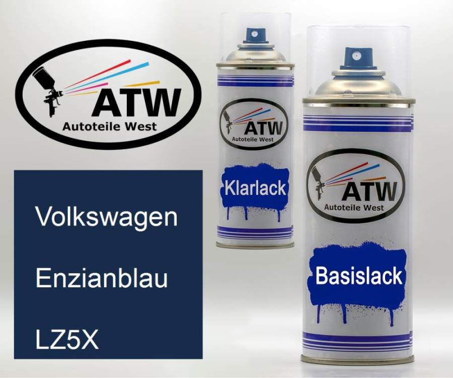 Volkswagen, Enzianblau, LZ5X: 400ml Sprühdose + 400ml Klarlack - Set, von ATW Autoteile West.