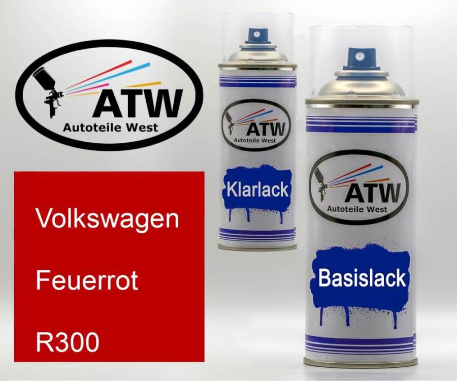 Volkswagen, Feuerrot, R300: 400ml Sprühdose + 400ml Klarlack - Set, von ATW Autoteile West.