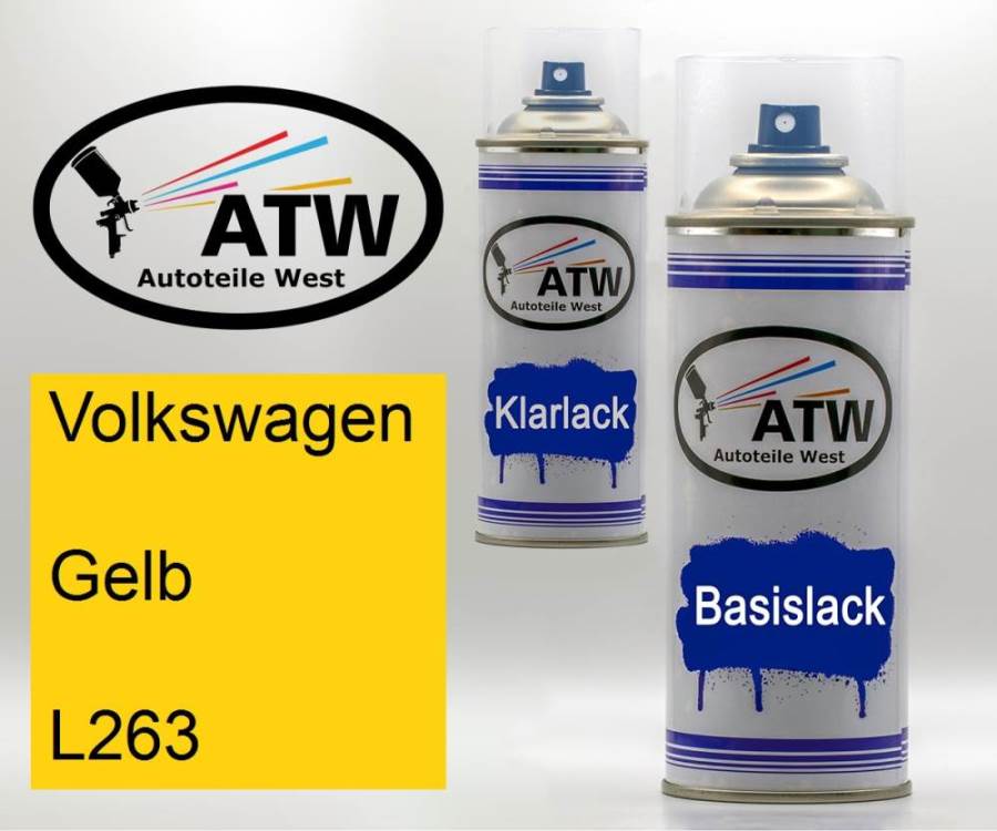 Volkswagen, Gelb, L263: 400ml Sprühdose + 400ml Klarlack - Set, von ATW Autoteile West.