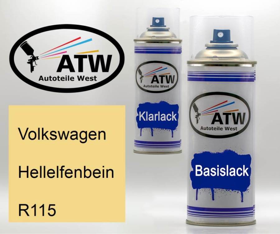 Volkswagen, Hellelfenbein, R115: 400ml Sprühdose + 400ml Klarlack - Set, von ATW Autoteile West.